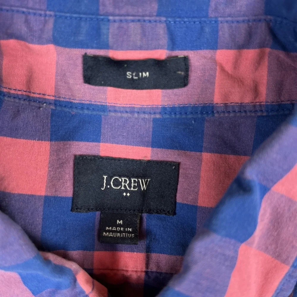 J Crew‎ Shirt Mens M Red(Pink)Blue Gingham Check Slim Untucked Stretch Button